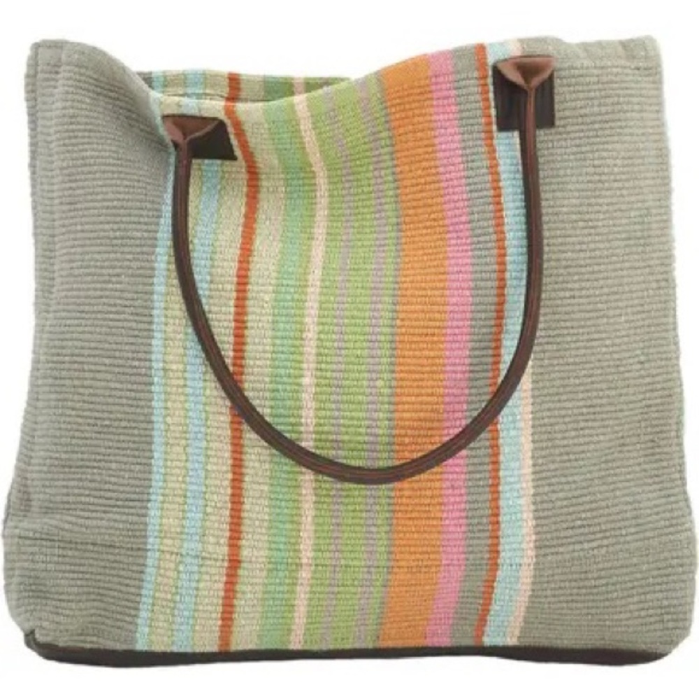 Striped Multicolor Cotton Tote Bag - Casual Everyday Shoulder Bag